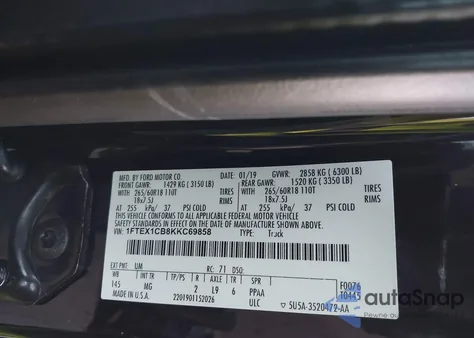 2019 Ford F-150 Xlt from USA, damaged, VIN 1FTEX1CB8KKC69858